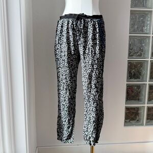 Ivy Jane Embroidered Starry Striped Rayon Joggers Drawstring Pants S Black Teal